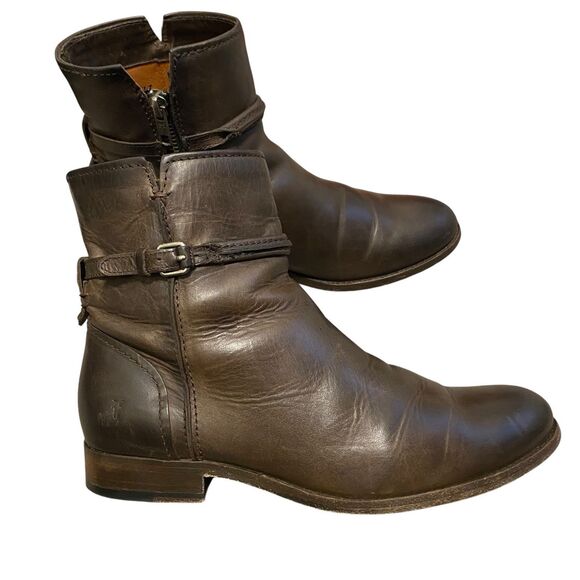 Frye Ankle Boots Women 8.5 Brown Leather  Side Zipper Grunge Casual - Picture 1 of 9